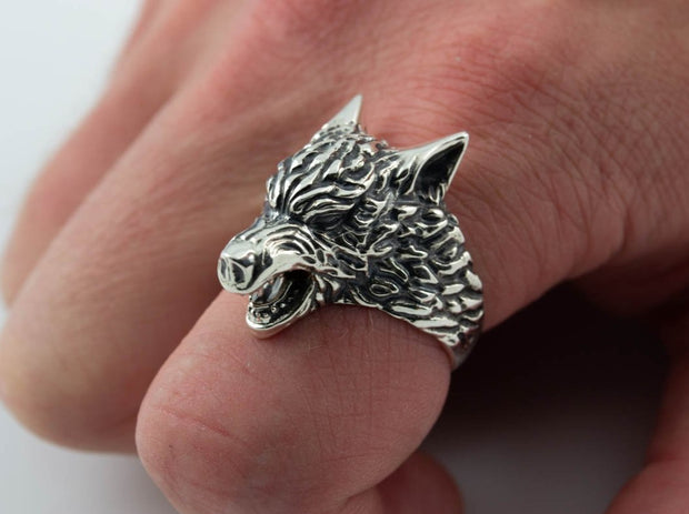 {{jewelry_for_geeks}} - {{ GameFanCraft}} Ring Silver Wolf Head Ring