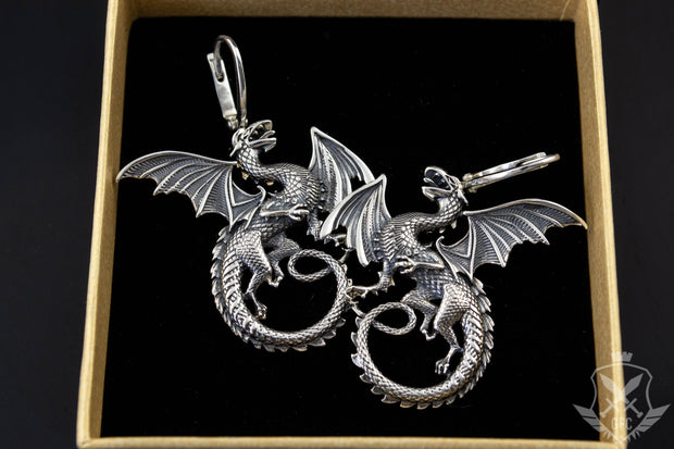 {{jewelry_for_geeks}} - {{ GameFanCraft}} Earrings Silver Flying Dragon Earrings