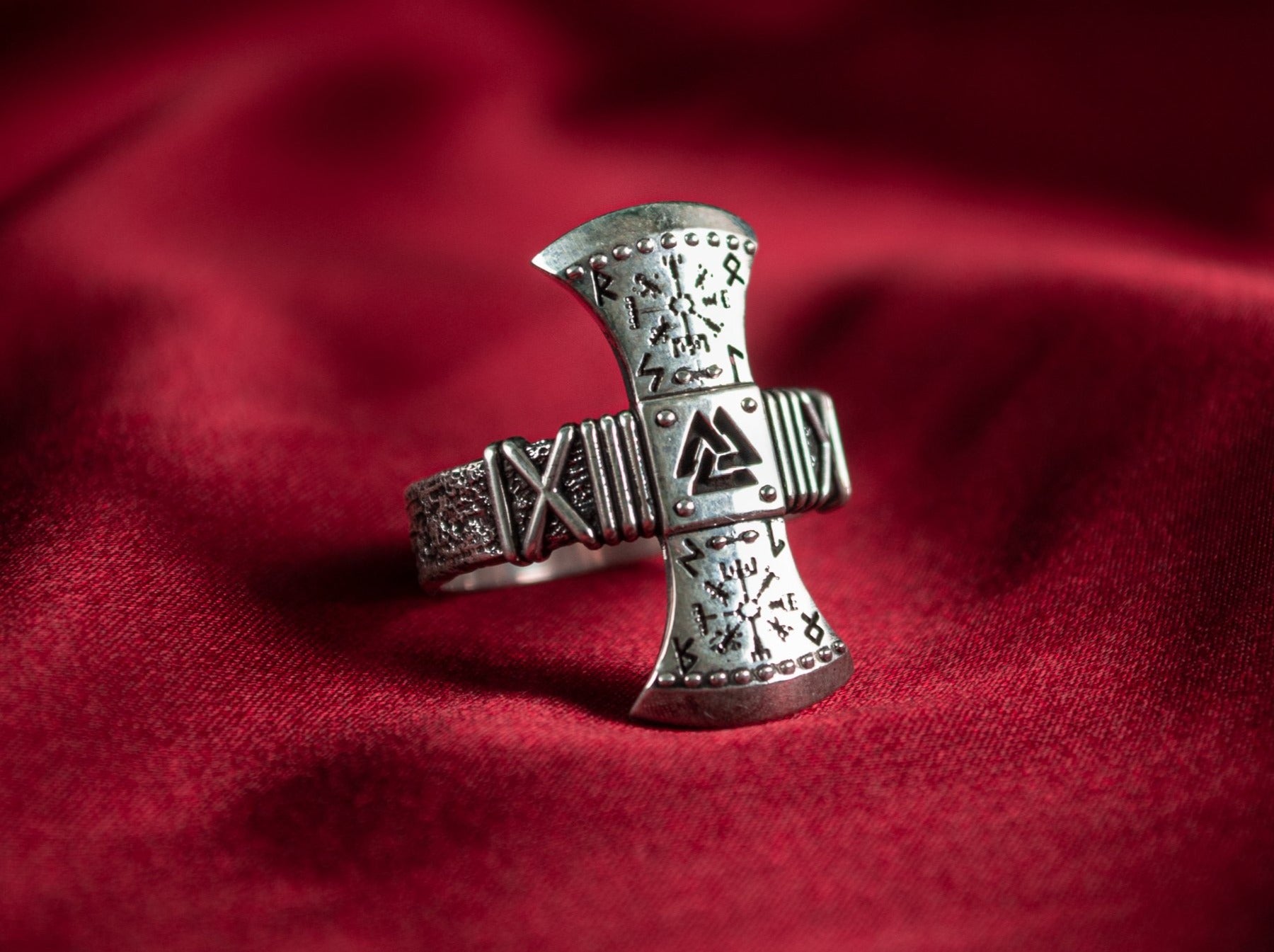 {{jewelry_for_geeks}} - {{ GameFanCraft}} Rings Silver Valknut Viking Ring with runes