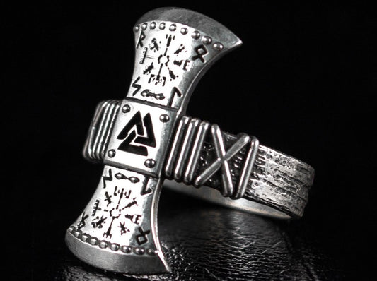 {{jewelry_for_geeks}} - {{ GameFanCraft}} Rings Silver Valknut Viking Ring with runes