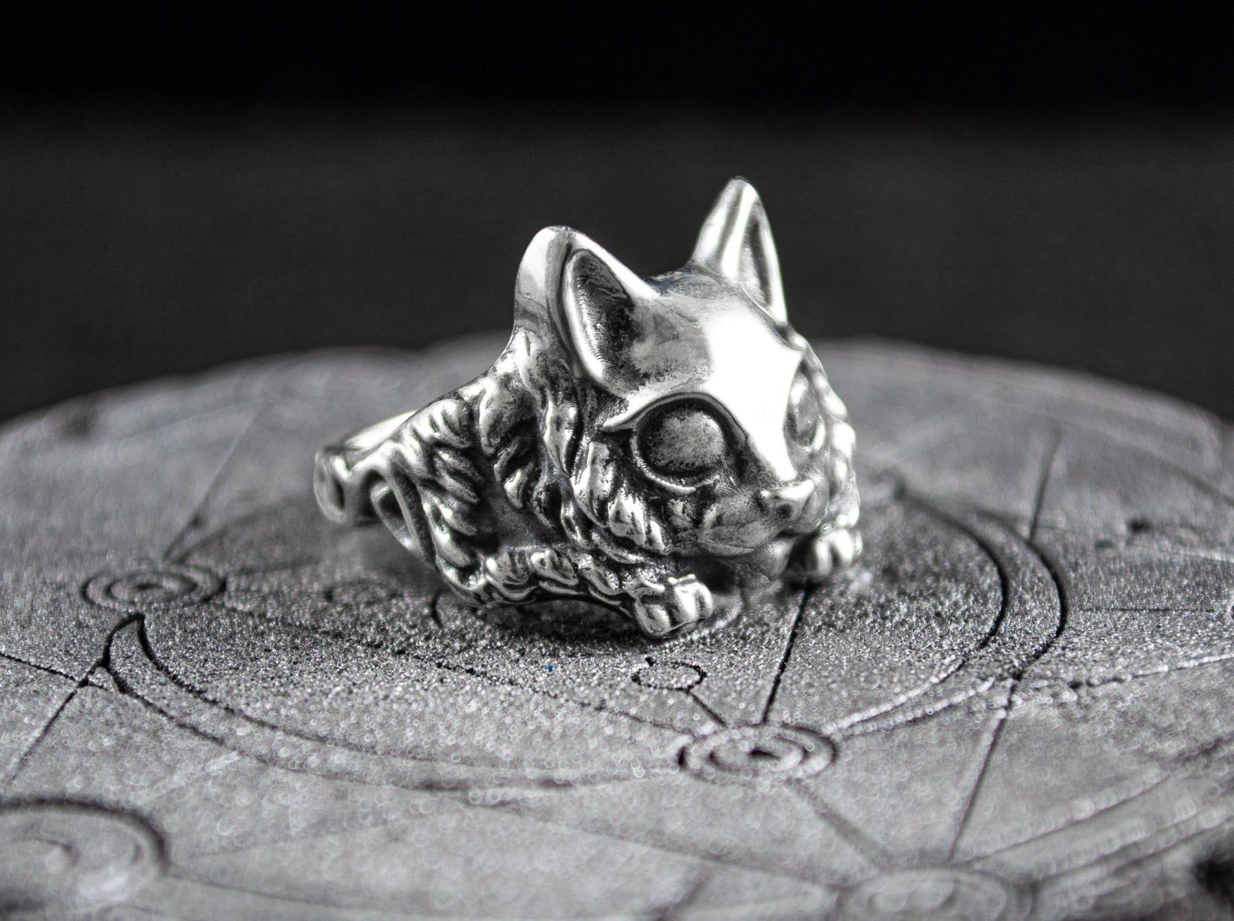 {{jewelry_for_geeks}} - {{ GameFanCraft}} Ring Silver Cat Ring with Big Eyes