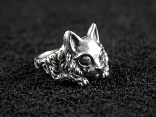 {{jewelry_for_geeks}} - {{ GameFanCraft}} Ring Silver Cat Ring with Big Eyes