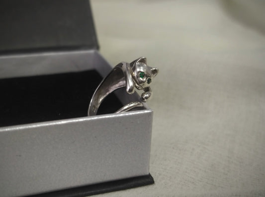 {{jewelry_for_geeks}} - {{ GameFanCraft}} Ring Silver Cat Ring with gemstones