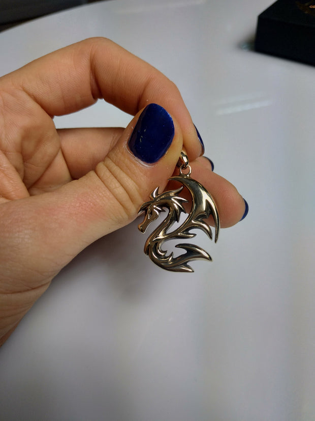 {{jewelry_for_geeks}} - {{ GameFanCraft}} Pendant Silver Fantasy Chinese Dragon Pendant