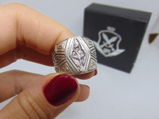 {{jewelry_for_geeks}} - {{ GameFanCraft}} Ring Silver Elder Scrolls Imperial Dragon ring with runes