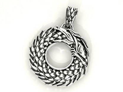 {{jewelry_for_geeks}} - {{ GameFanCraft}} Pendant Silver Ouroboros Dragon Pendant