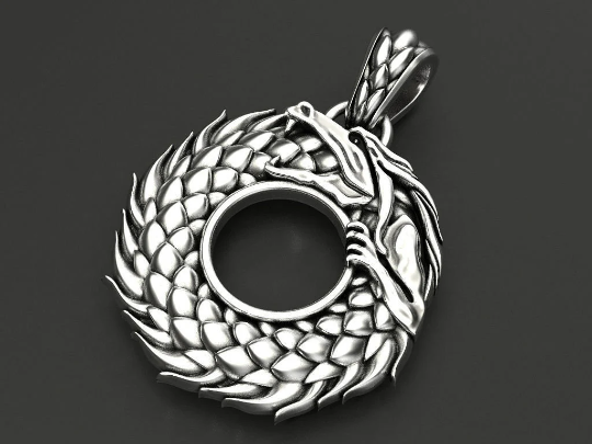 {{jewelry_for_geeks}} - {{ GameFanCraft}} Pendant Silver Ouroboros Dragon Pendant