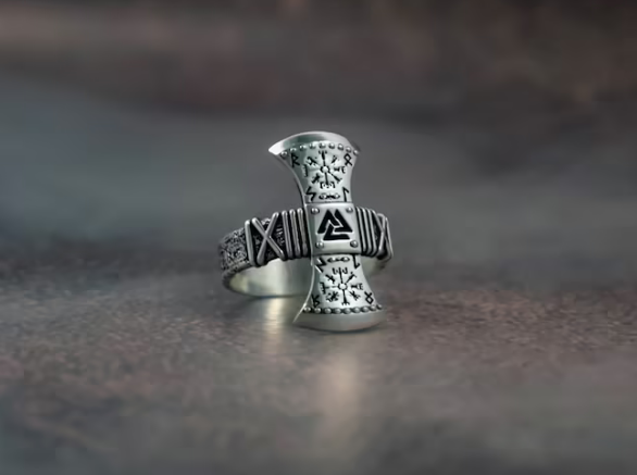 {{jewelry_for_geeks}} - {{ GameFanCraft}} Rings Silver Valknut Viking Ring with runes