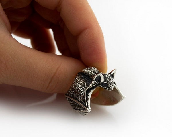 {{jewelry_for_geeks}} - {{ GameFanCraft}} Ring Silver Gothic Bat Ring