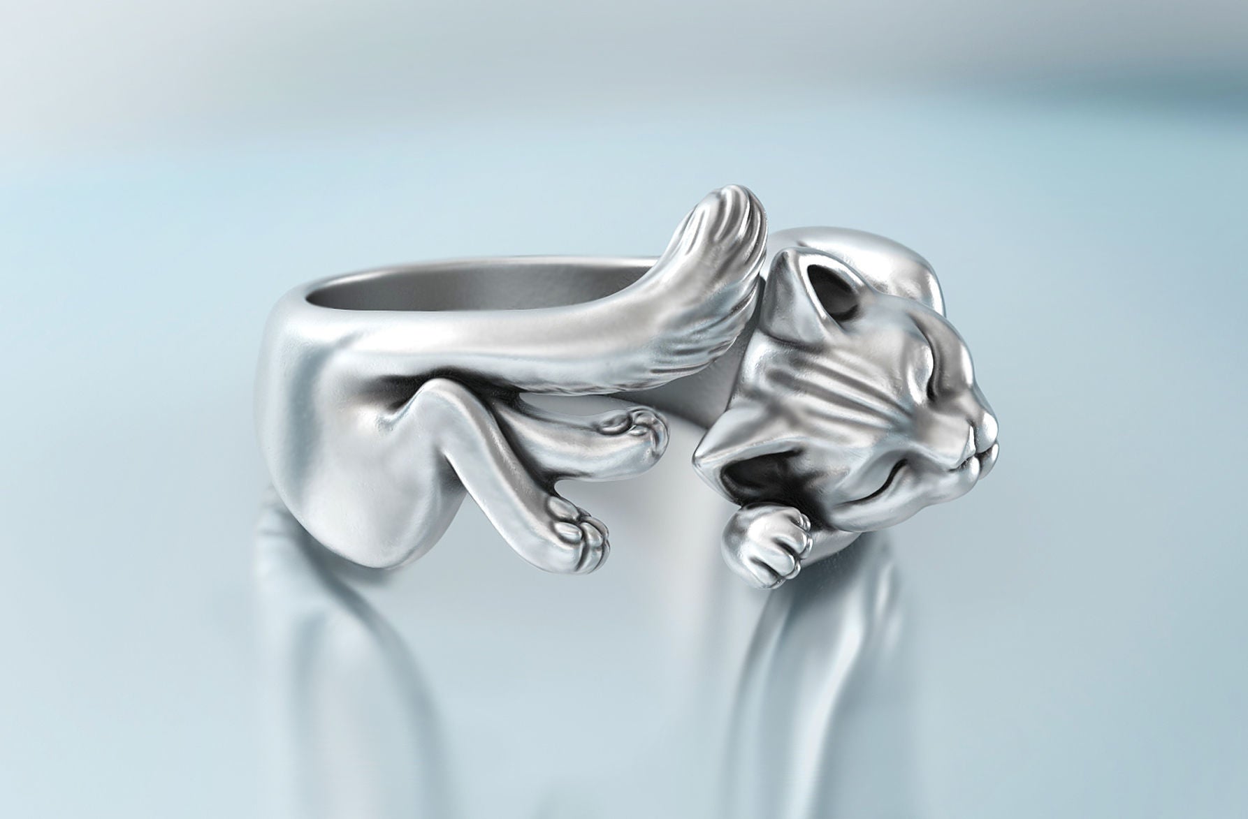 {{jewelry_for_geeks}} - {{ GameFanCraft}} Ring Silver Lazy Cat Ring
