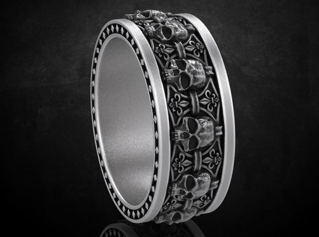 {{jewelry_for_geeks}} - {{ GameFanCraft}} Ring Silver Skull ring with heraldic lilies