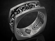 {{jewelry_for_geeks}} - {{ GameFanCraft}} Ring Silver Heraldic ring with lion