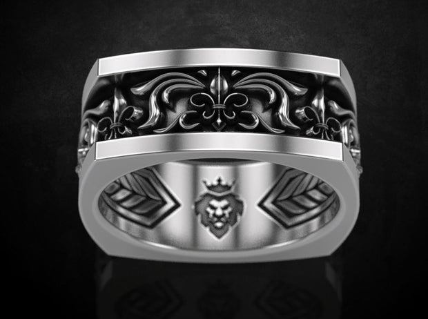 {{jewelry_for_geeks}} - {{ GameFanCraft}} Ring Silver Heraldic ring with lion