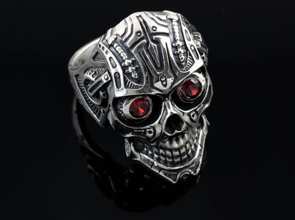{{jewelry_for_geeks}} - {{ GameFanCraft}} Ring Silver Cyberpunk Smiling Skull Ring