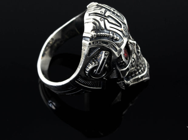 {{jewelry_for_geeks}} - {{ GameFanCraft}} Ring Silver Cyberpunk Smiling Skull Ring