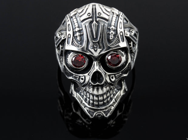 {{jewelry_for_geeks}} - {{ GameFanCraft}} Ring Silver Cyberpunk Smiling Skull Ring