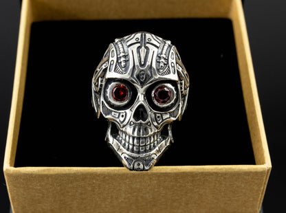 {{jewelry_for_geeks}} - {{ GameFanCraft}} Ring Silver Cyberpunk Smiling Skull Ring