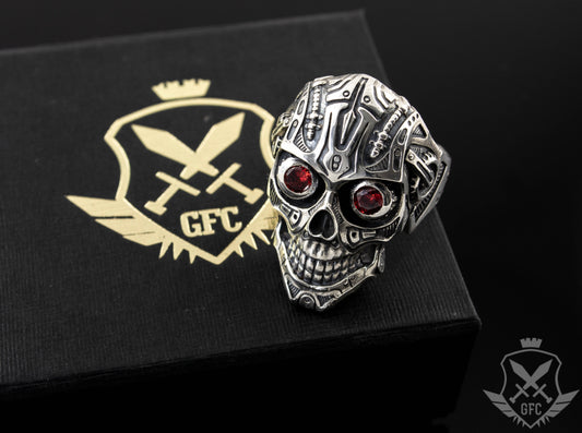 {{jewelry_for_geeks}} - {{ GameFanCraft}} Ring Silver Cyberpunk Smiling Skull Ring