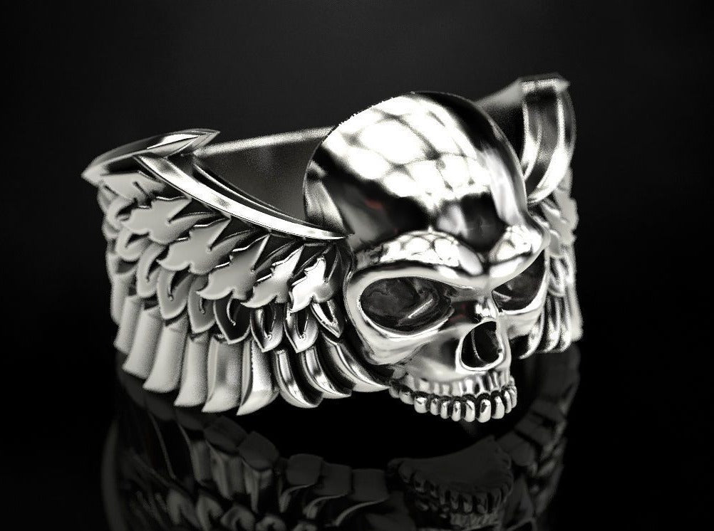 {{jewelry_for_geeks}} - {{ GameFanCraft}} Ring Silver Winged skull ring