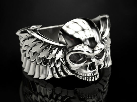 {{jewelry_for_geeks}} - {{ GameFanCraft}} Ring Silver Winged skull ring