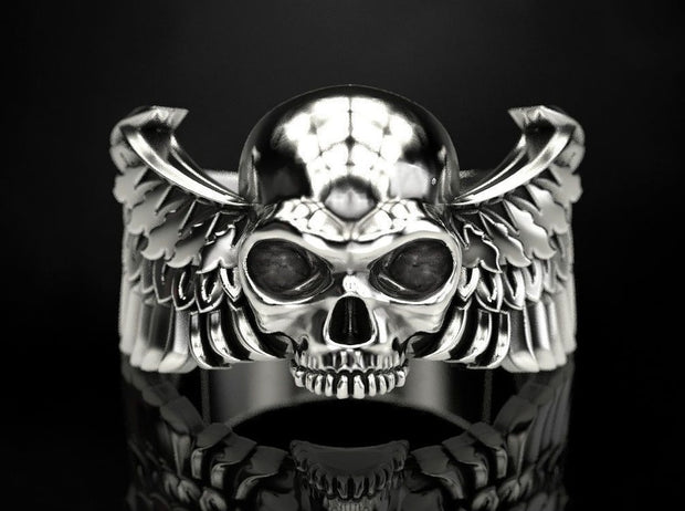 {{jewelry_for_geeks}} - {{ GameFanCraft}} Ring Silver Winged skull ring